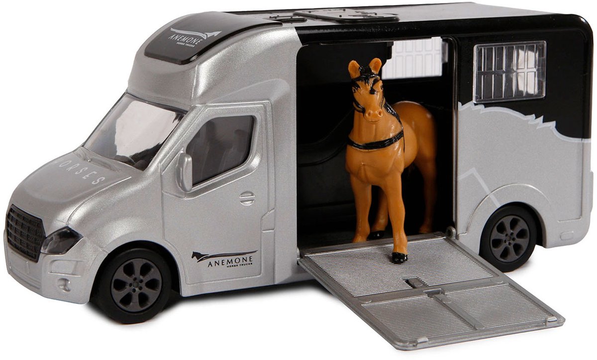 Kids GLOBE die-cast paardentruck met licht en geluid grijs