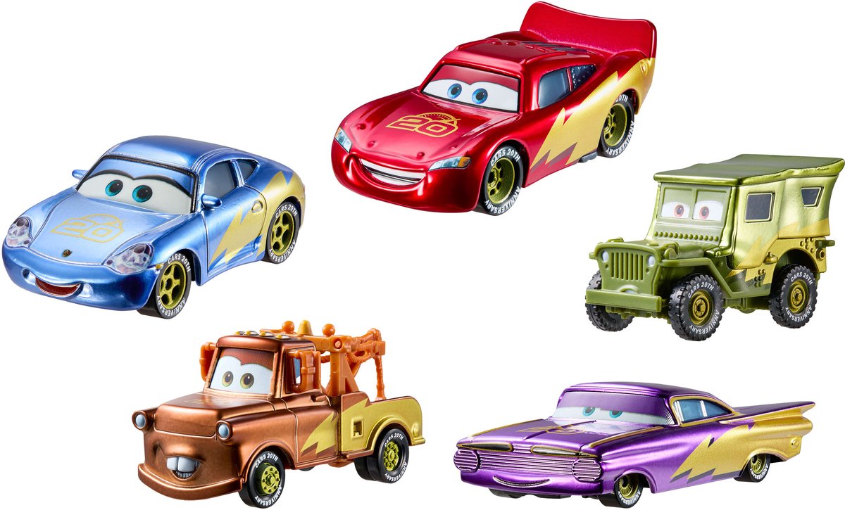 Mattel Disney en pixar cars race om de 20ste verjaardag van radiator springs te vieren - set van 5
