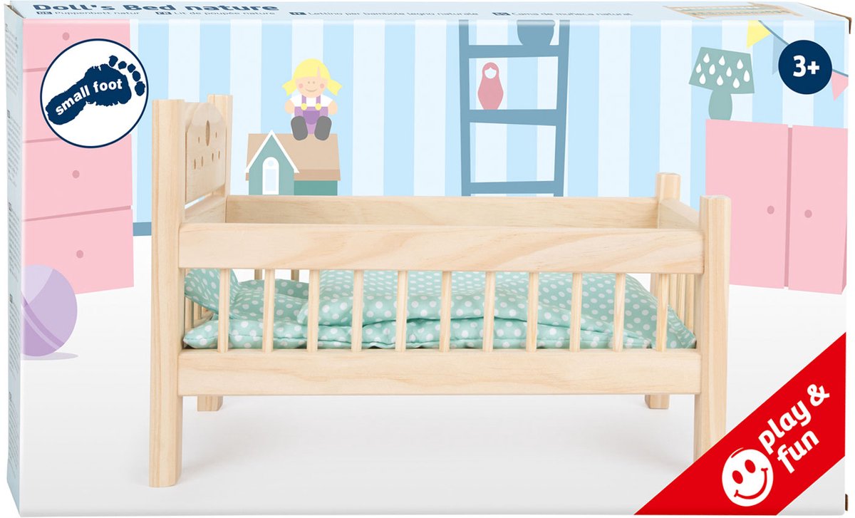 Small Foot - houten poppenbed natuurlijk met beddengoed, 4ldg.