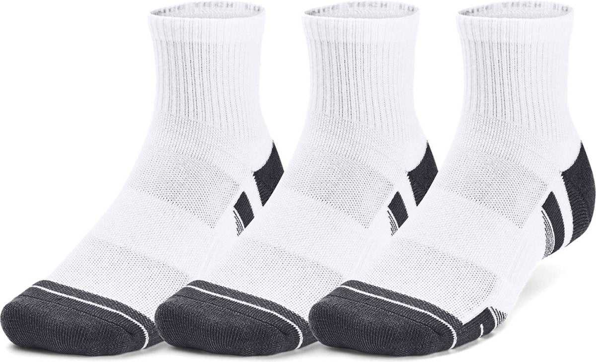 Under Armour ua performance tech 3pk qtr-wht unisex sportsokken - wit - jet grijs