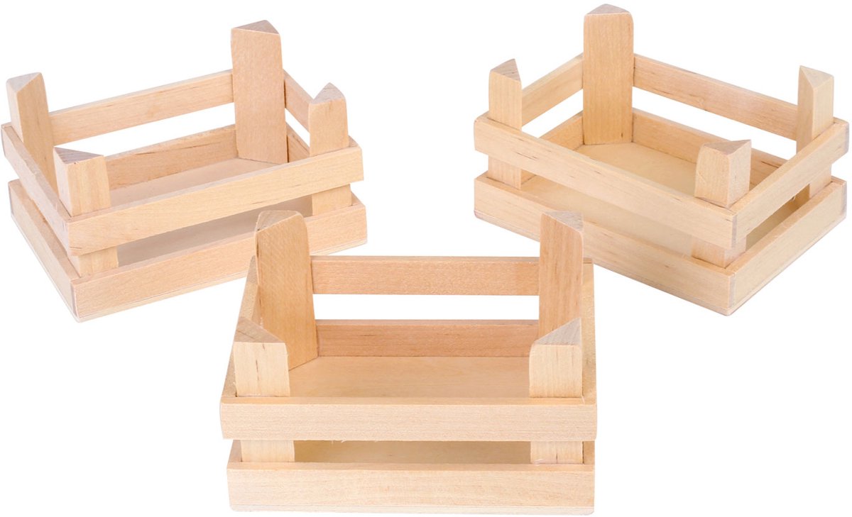 Small Foot - houten kratjes klein 10x8x5,5cm, set van 3
