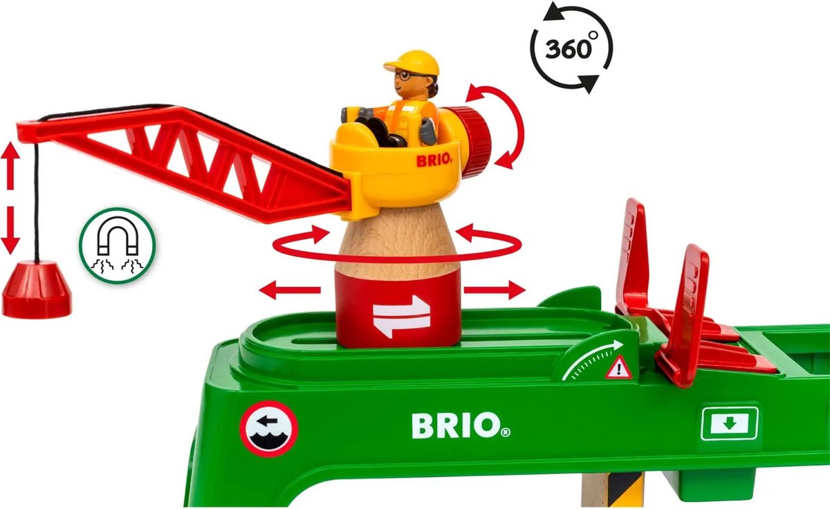 BRIO containerkraan - kraan met magnetische haak voor spoorweg - 33996