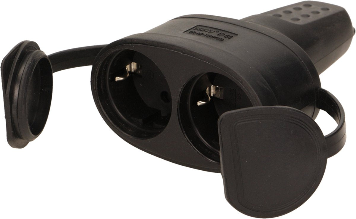 ORNO Dubbele contrastekker - stroomstekker - massief rubber - ip44 - zwart