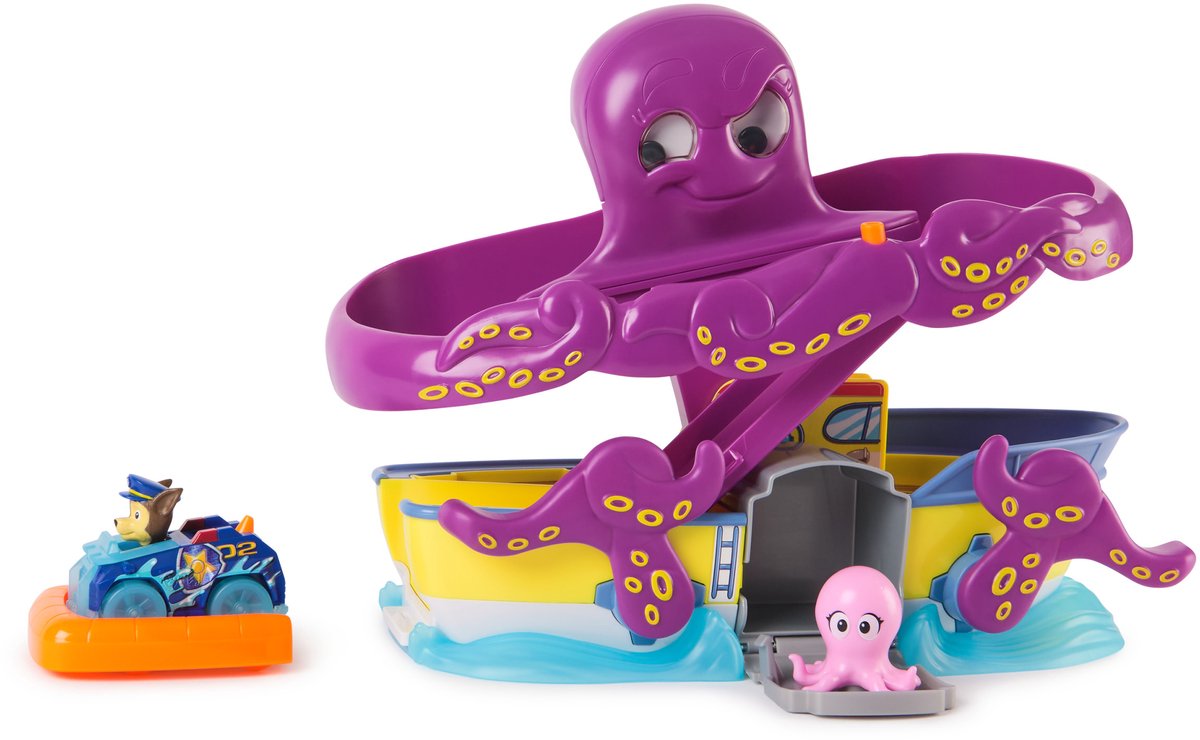 PAW Patrol pup squad octopus rescue-speelset, chase-speelgoedauto van 6,3 cm en babyoctopus-figuur, speelgoed voor fantasierijk spel