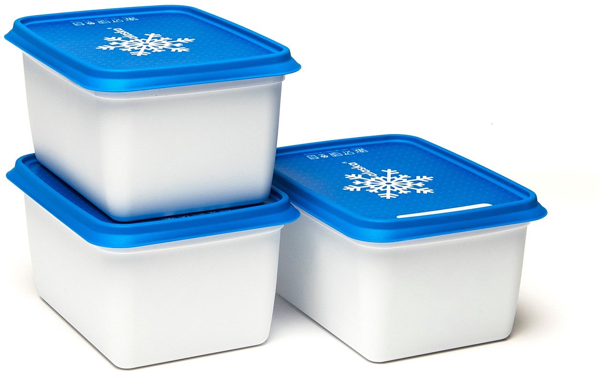 Amuse Alaska diepvriesdozen - 3x1000ml - diepvries vershousbakjes - stapelbare bewaarbakjes - bpa-vrij - microgolfoven veilig - wit blauw