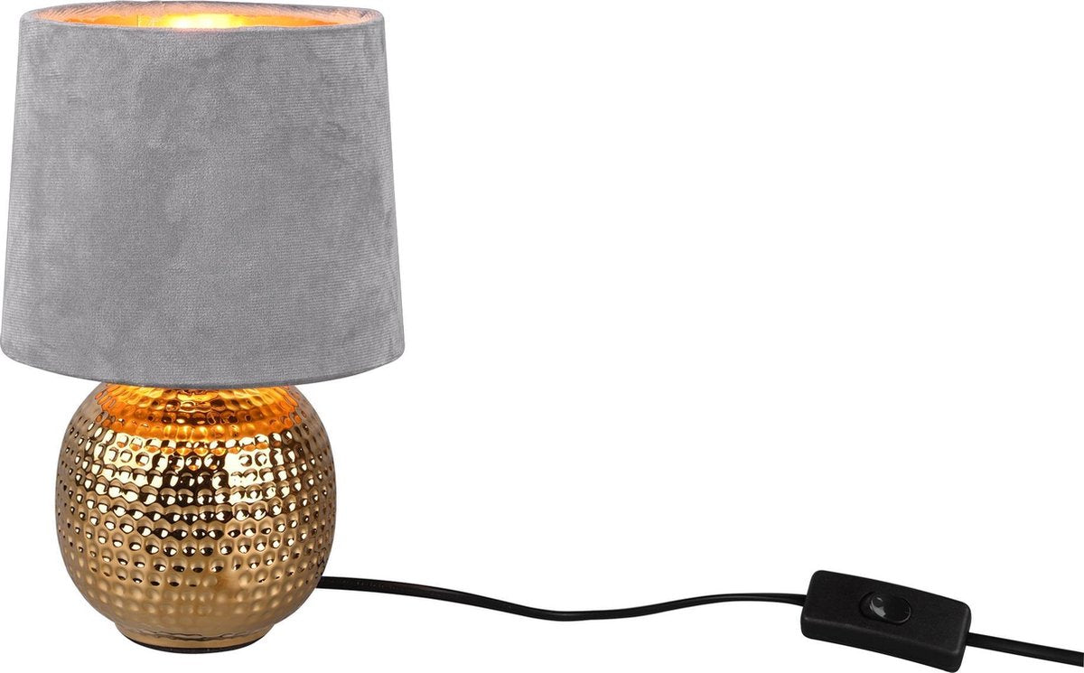 RL LIVE YOUR LIGHT Reality sophia - tafellamp - goud - excl. 1x e14 40w - snoerschakelaar - grijs kap