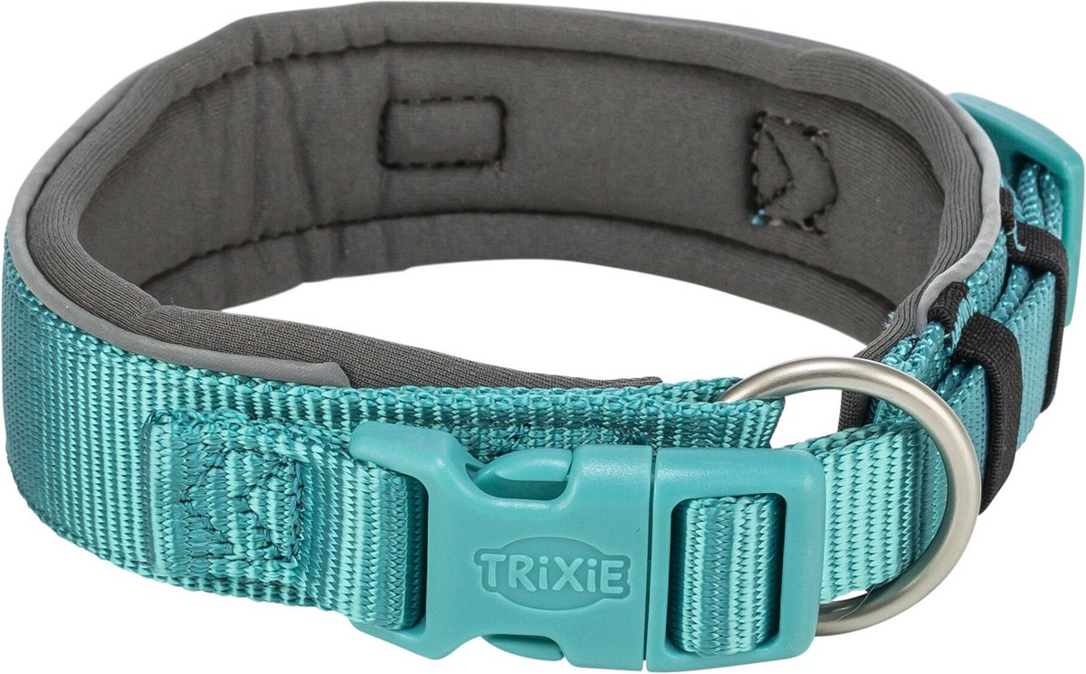 Trixie Halsband hond - premium extra breed aqua grafiet grijs - 40-48x4 cm, verstelbaar, reflecterend