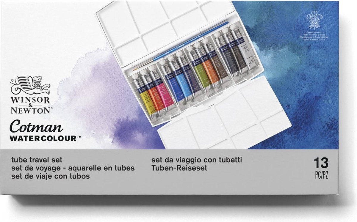 Winsor Newton 0390377 cotman aquarelverf set – reisset 12 tubes – 8 ml waterverf met penseel – studio reis aquarelset