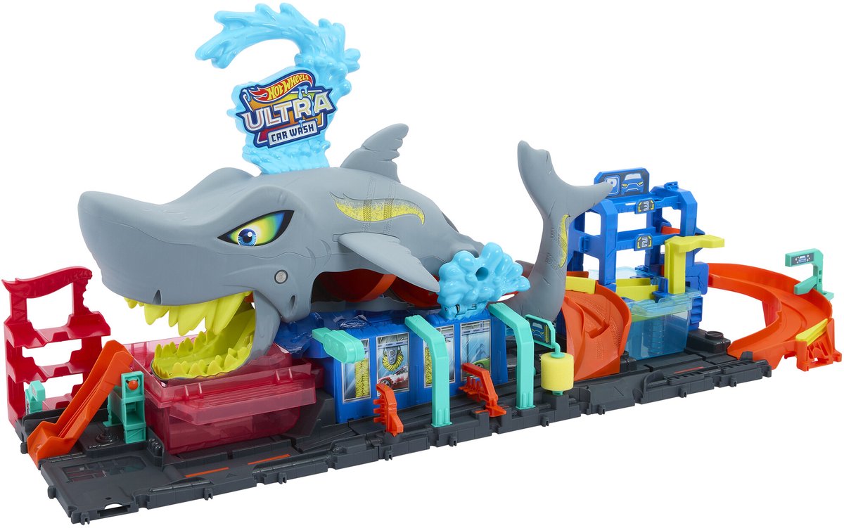 Hot Wheels city haaienaanval in de autowasserette - met speelgoedauto met kleurverrassing