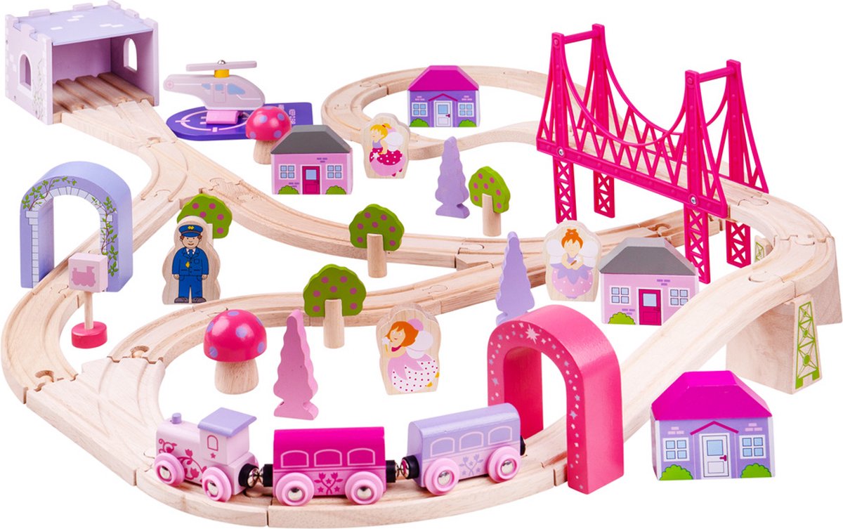 BIGJIGS Houten treinset stad - roze