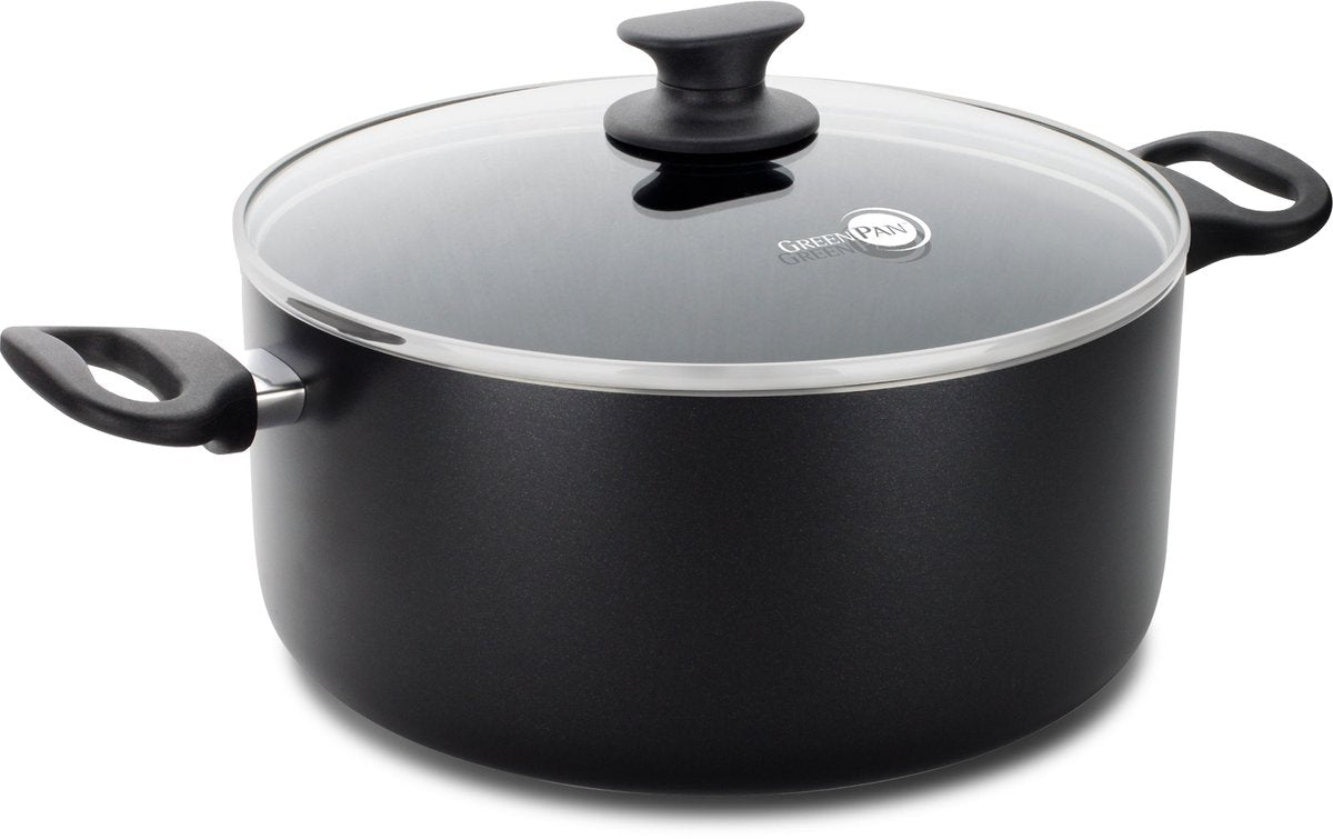 GreenPan cambridge kookpan 24cm - 5l - pfas-vrije antikleeflaag - inductie kookpan - keramische pan - ovenbestendig tot 180°c - koudgrepen - glazen deksel - zwart