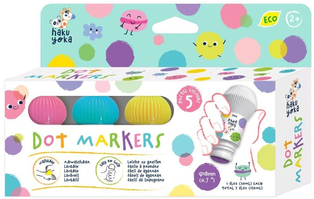 Haku Yoka stiften dot markers set voor kinderen - creatieve viltstiften