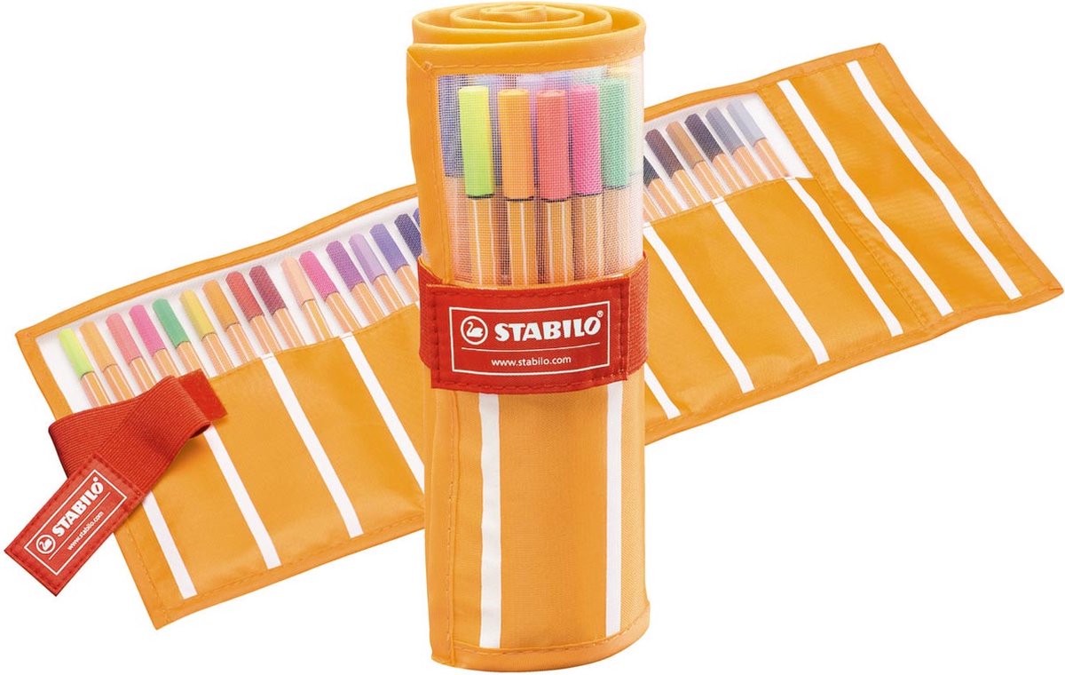 STABILO point 88 - fineliner 0,4 mm - rollerset - 30 stuks etui - met 25 standaard + 5 neon kleuren