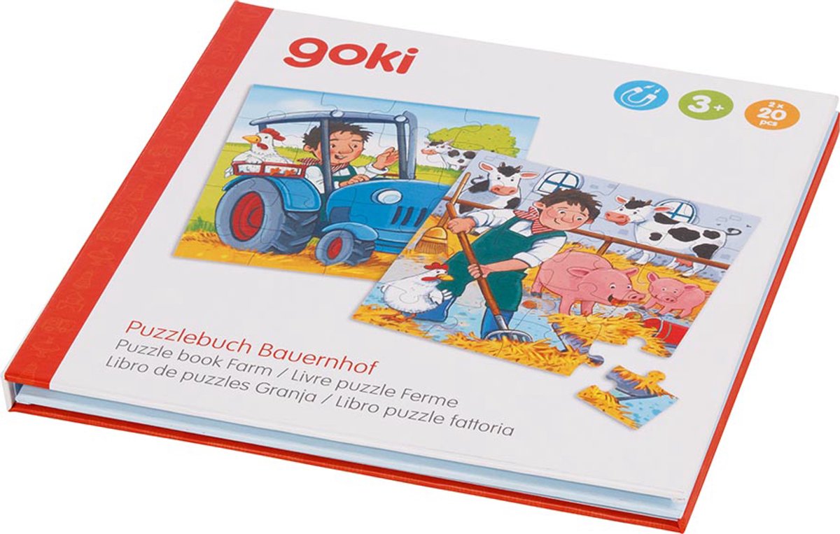Goki Puzzel: boerderij, magnetisch, 2 puzzels 20-delig, karton, 3+