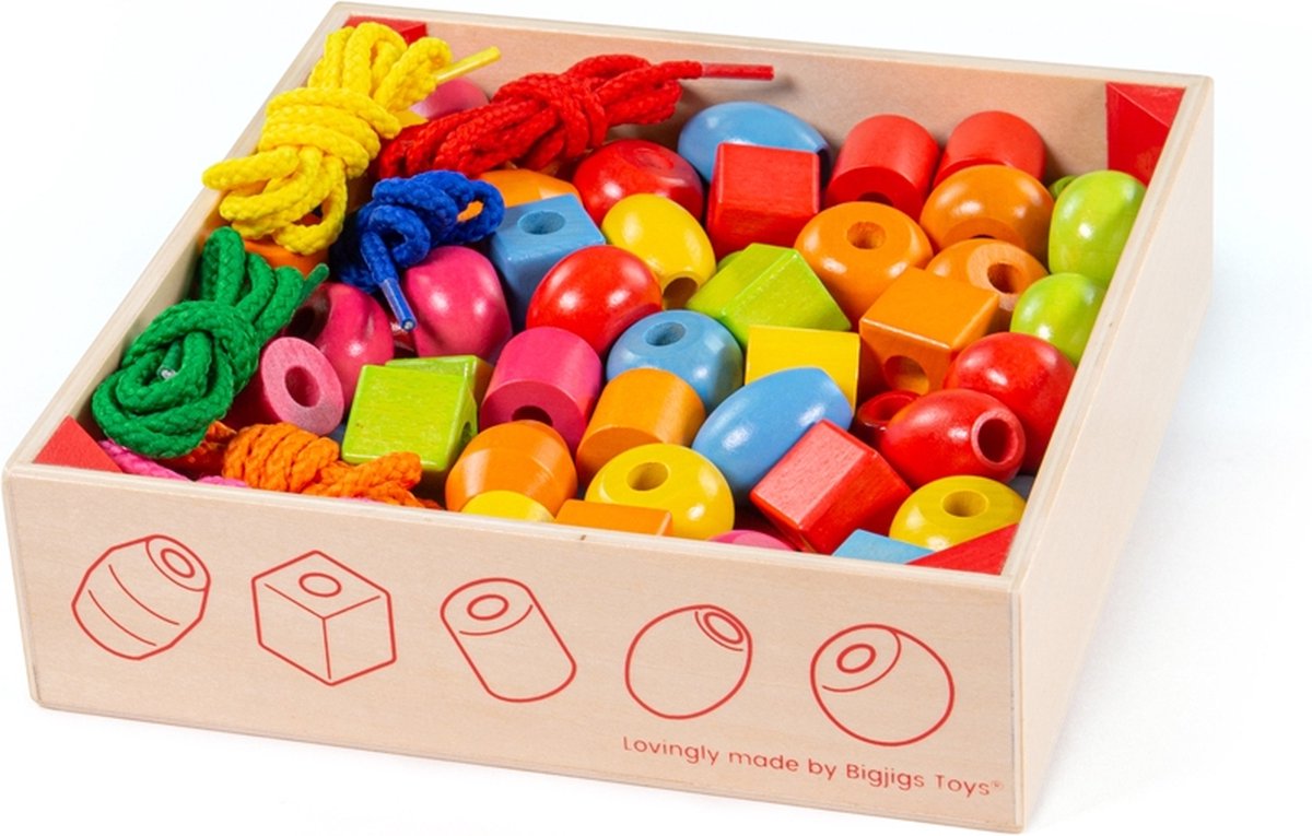 BIGJIGS houten gekleurde kralen, 95dlg.