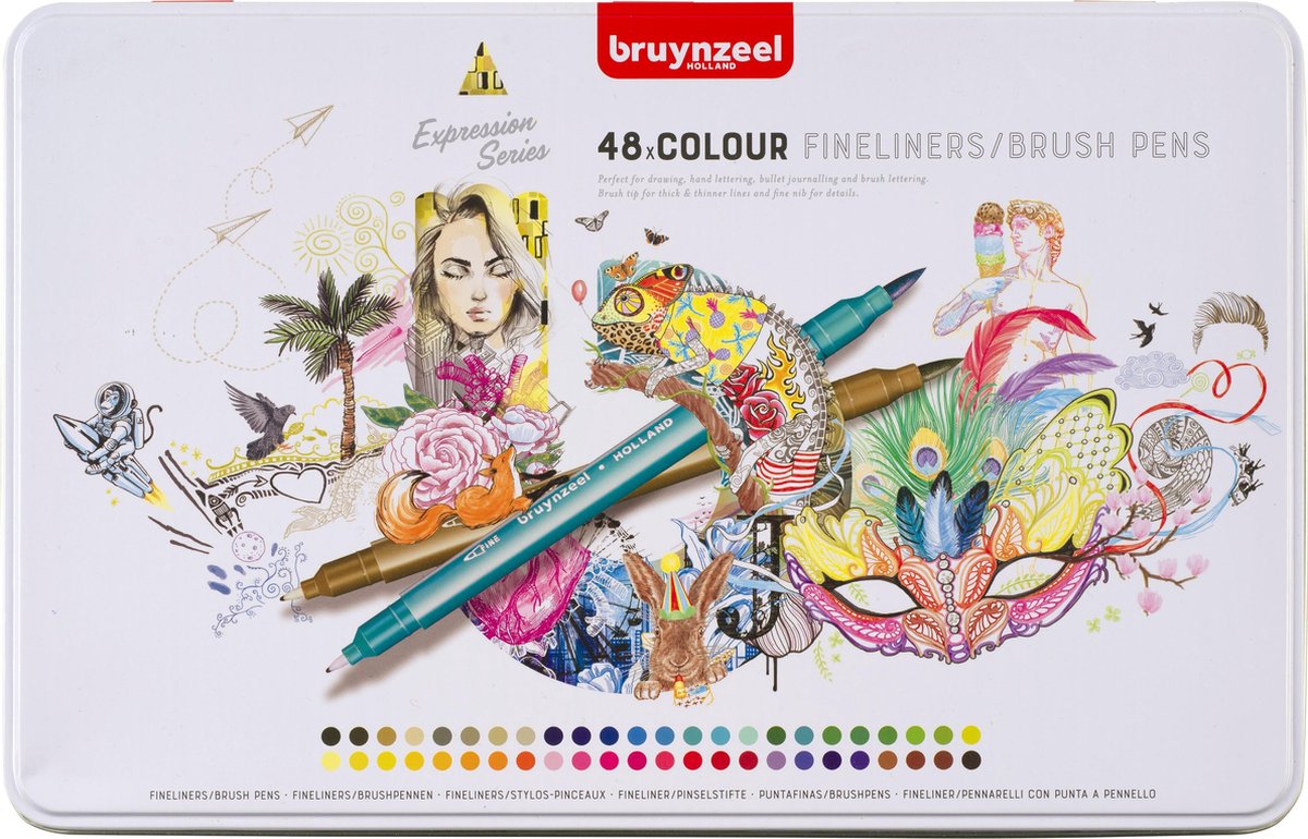 BRUYNZEEL creatives fineliner brushpen set 48 kleuren