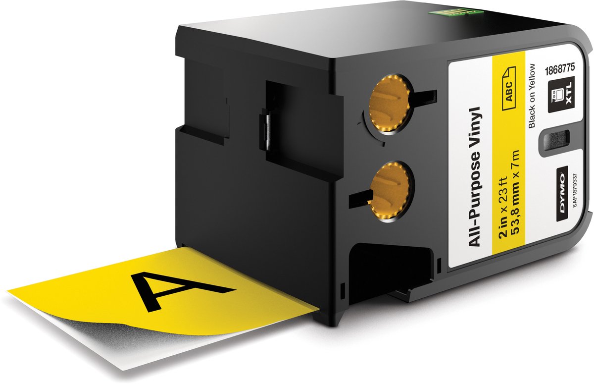 DYMO xtl multifunctionele labels van vinyl | 54 mm x 7 m | zwart op geel