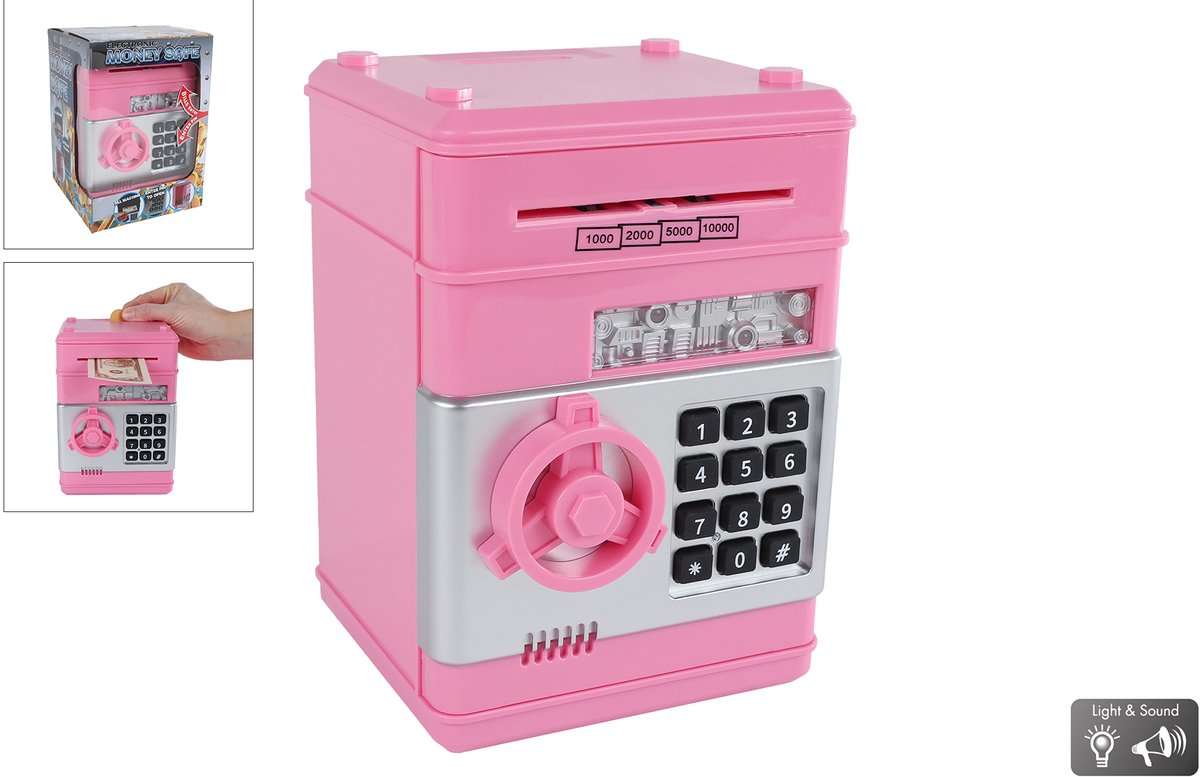 VAN MANEN geldkluis speelgoed met geheime code roze 19,5cm.