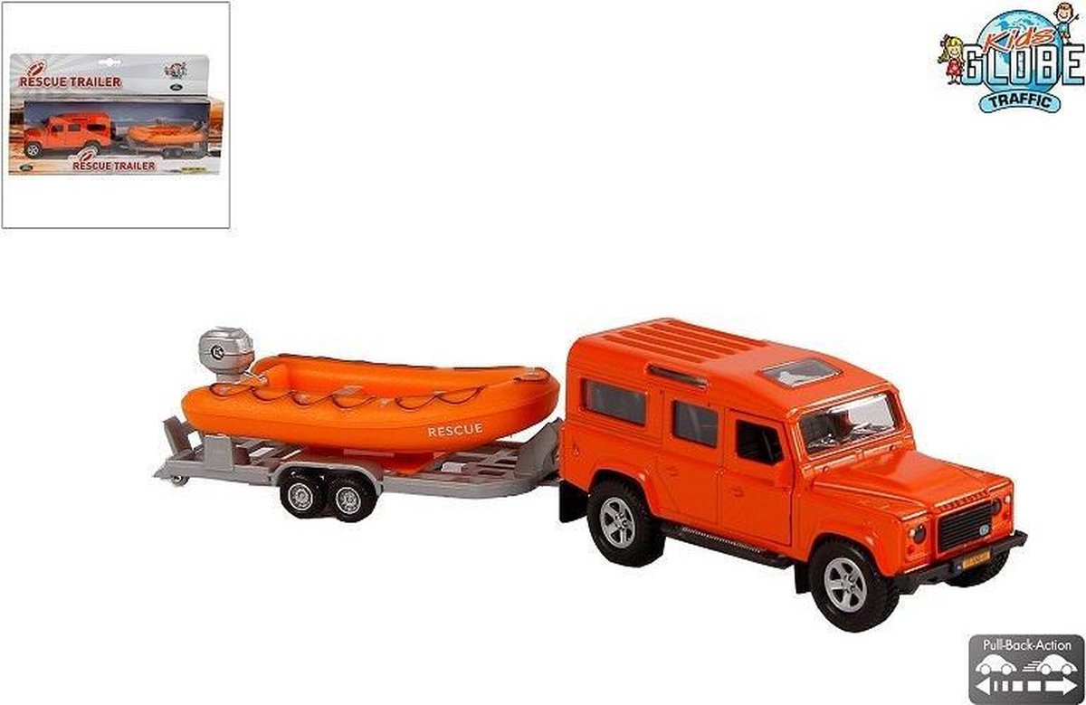 Kids GLOBE die-cast land rover met reddingsboot, 27cm