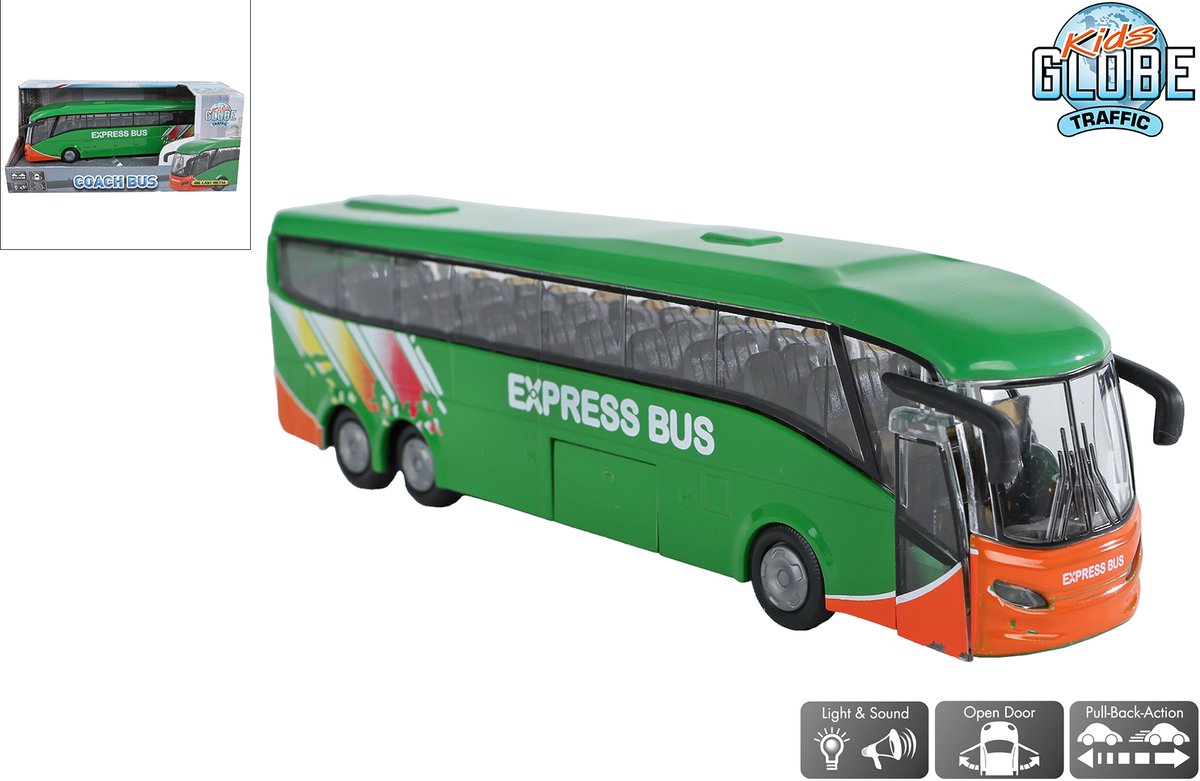 Kids GLOBE bus die cast met licht en geluid, 18,5cm
