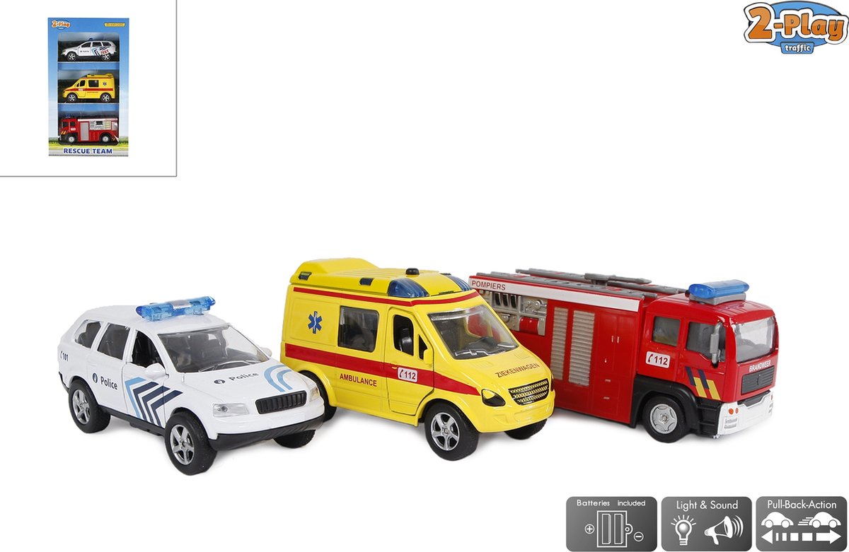 2-Play die-cast hulpdienst voertuigen belgië