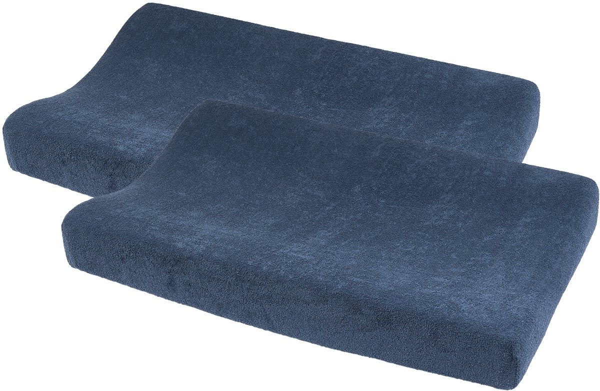 Meyco baby uni aankleedkussenhoes - 2-pack - badstof - indigo - 50x70cm