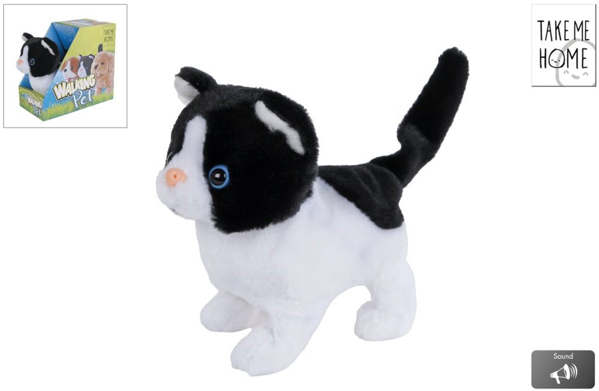 Take Me Home interactieve looppoes zwart wit, 15,5cm