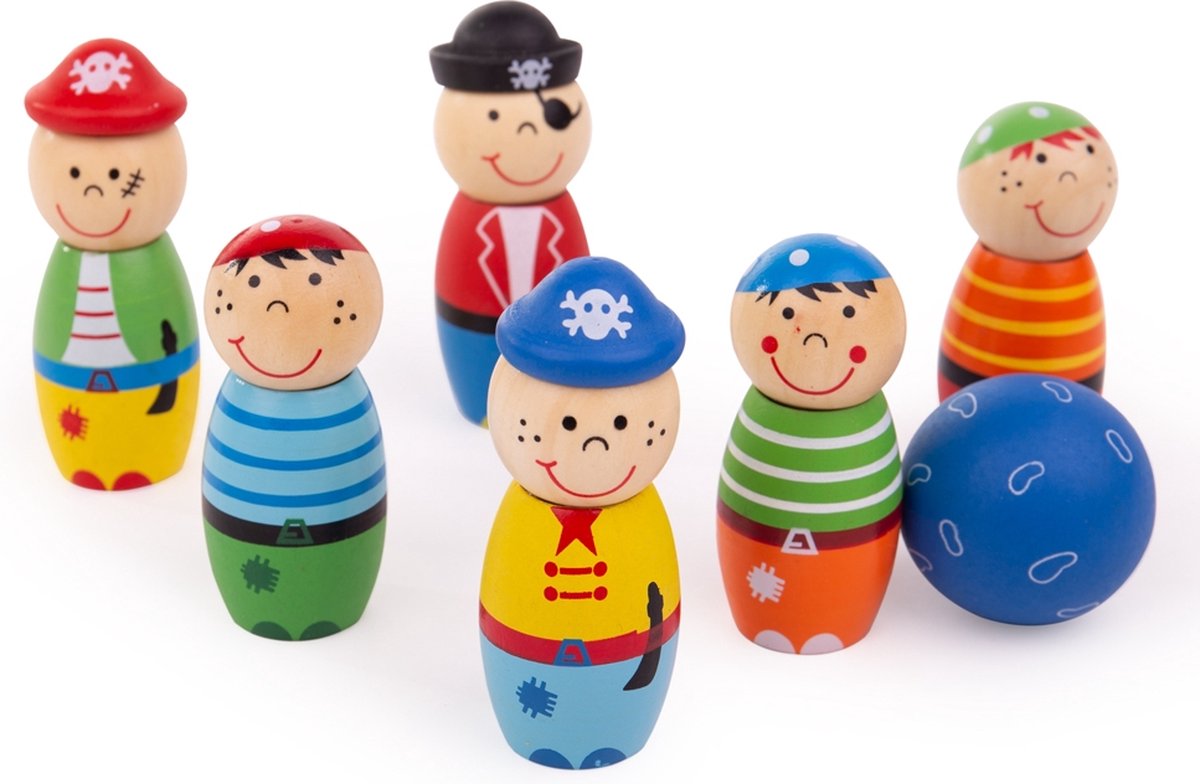 BIGJIGS houten bowlingset piraten, 7dlg.