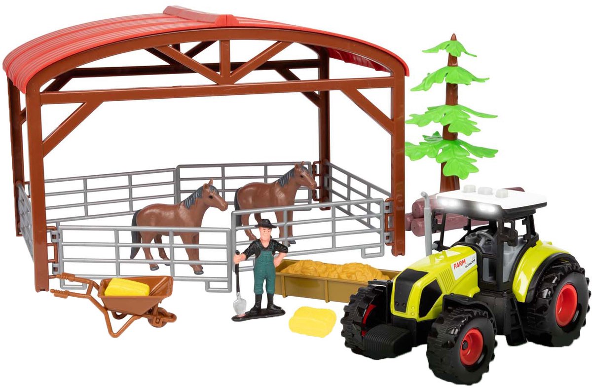 Toi-Toys Ackers ville paardenstal met tractor licht en geluid speelset, 14dlg.