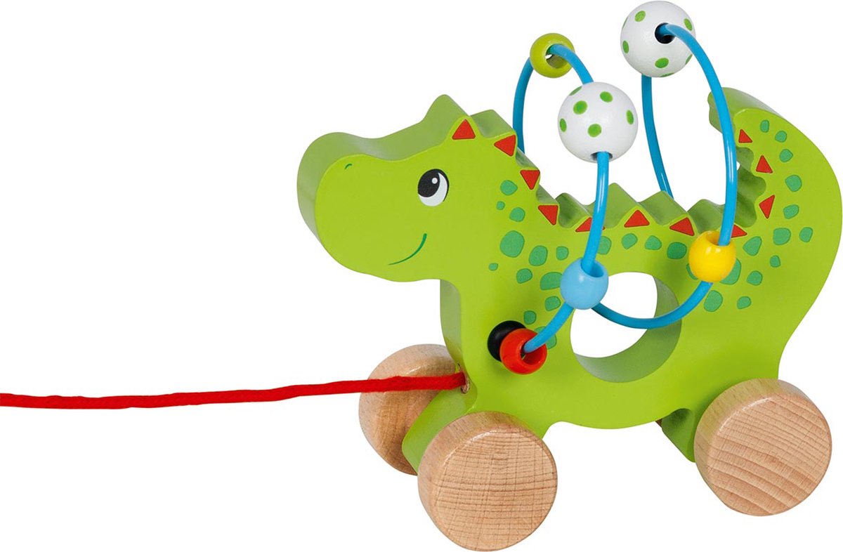 Goki Trekdier: draak met kralenstructuur 14x8x12cm, hout, metaal en plastiek, 1+