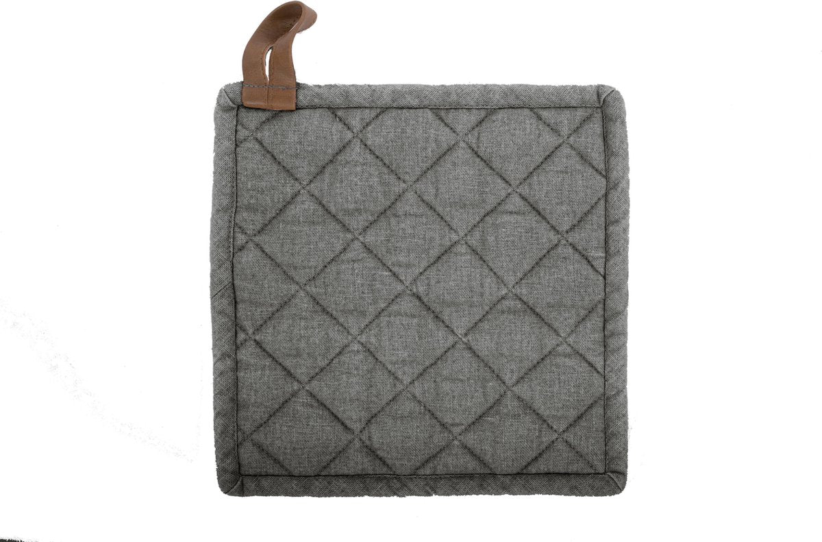 Merkloos Sans Marque Tiseco myrna pannenlappen – katoen – set 2 stuks - 20x20cm – antraciet