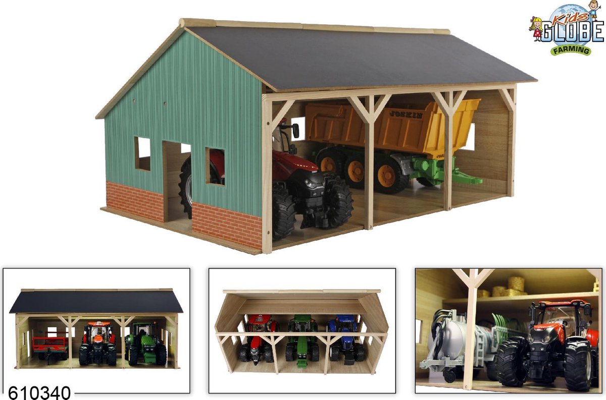 Kids GLOBE landbouwloods hout voor 3 tractoren, 1:16