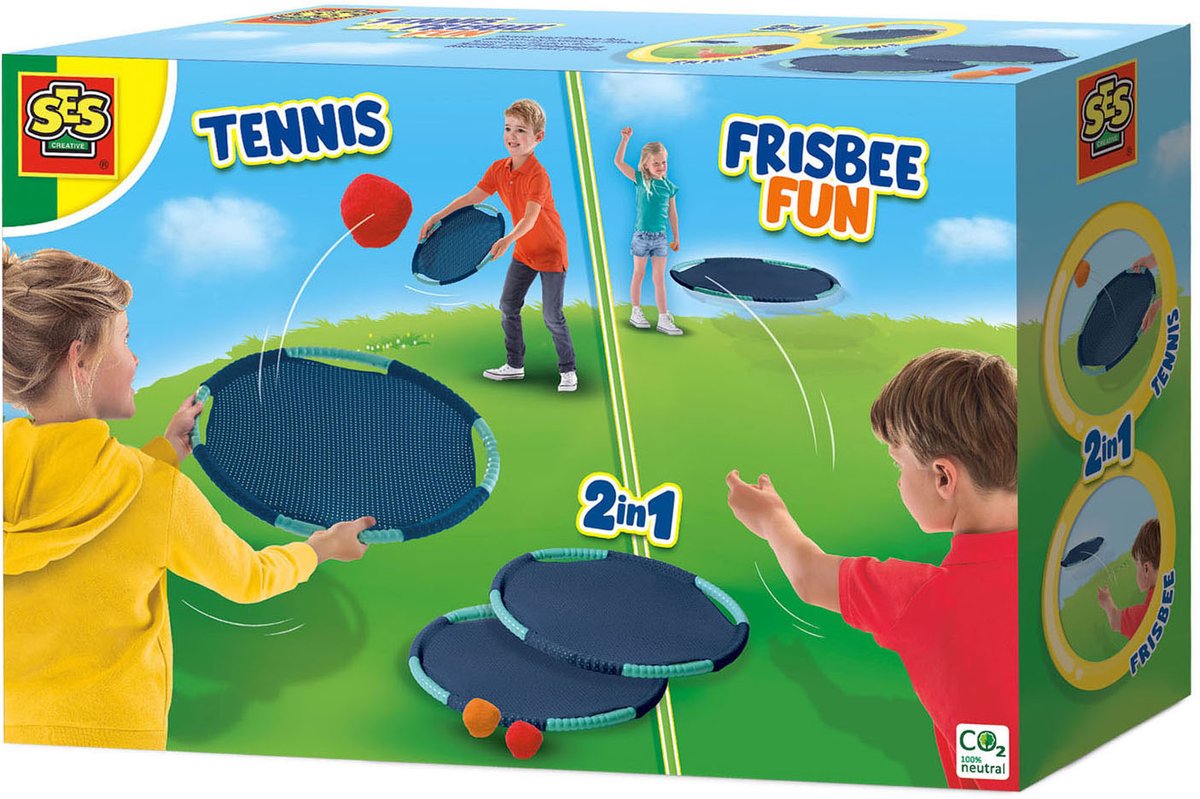 SES Creative Ses - tennis en frisbee fun - 2 in 1 - twee extra grote tennis frisbees - compact mee te nemen - met 2 splash water ballen