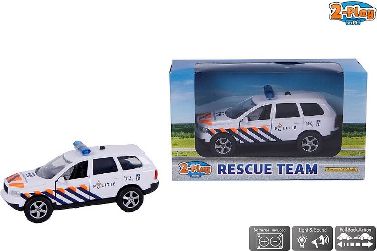 2-Play politiewagen pull-back met licht en geluid 11 cm wit