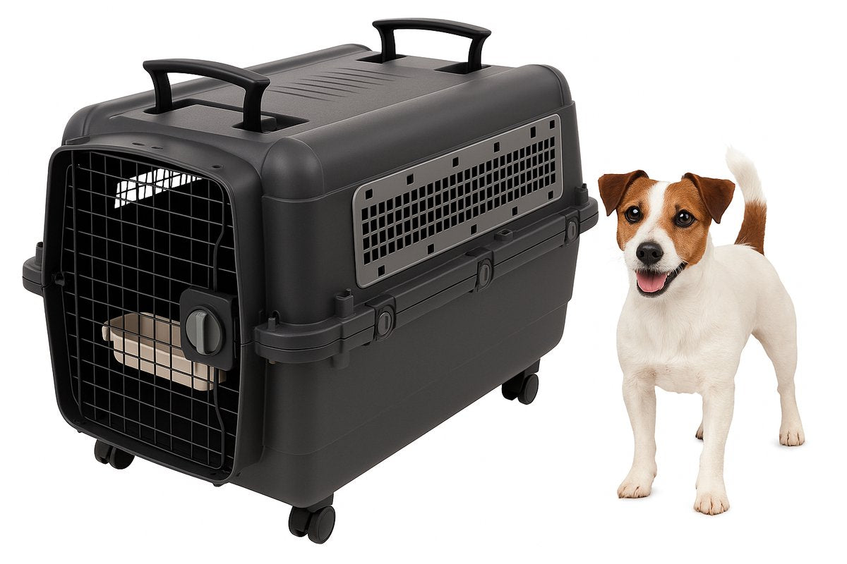Flamingo Reisbench hond – autobench – transportbox hond m 71x51x54 cm – transportkooi lanta donkergrijs