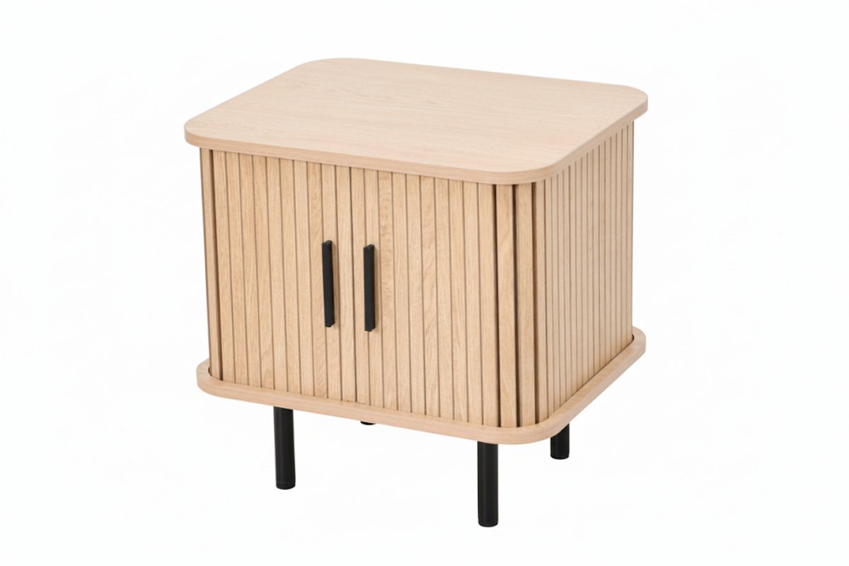 Mano Leisure bijzettafel met opbergruimte – nachtkastje – 45x40x48cm - eikenhoutlook zwart metaal