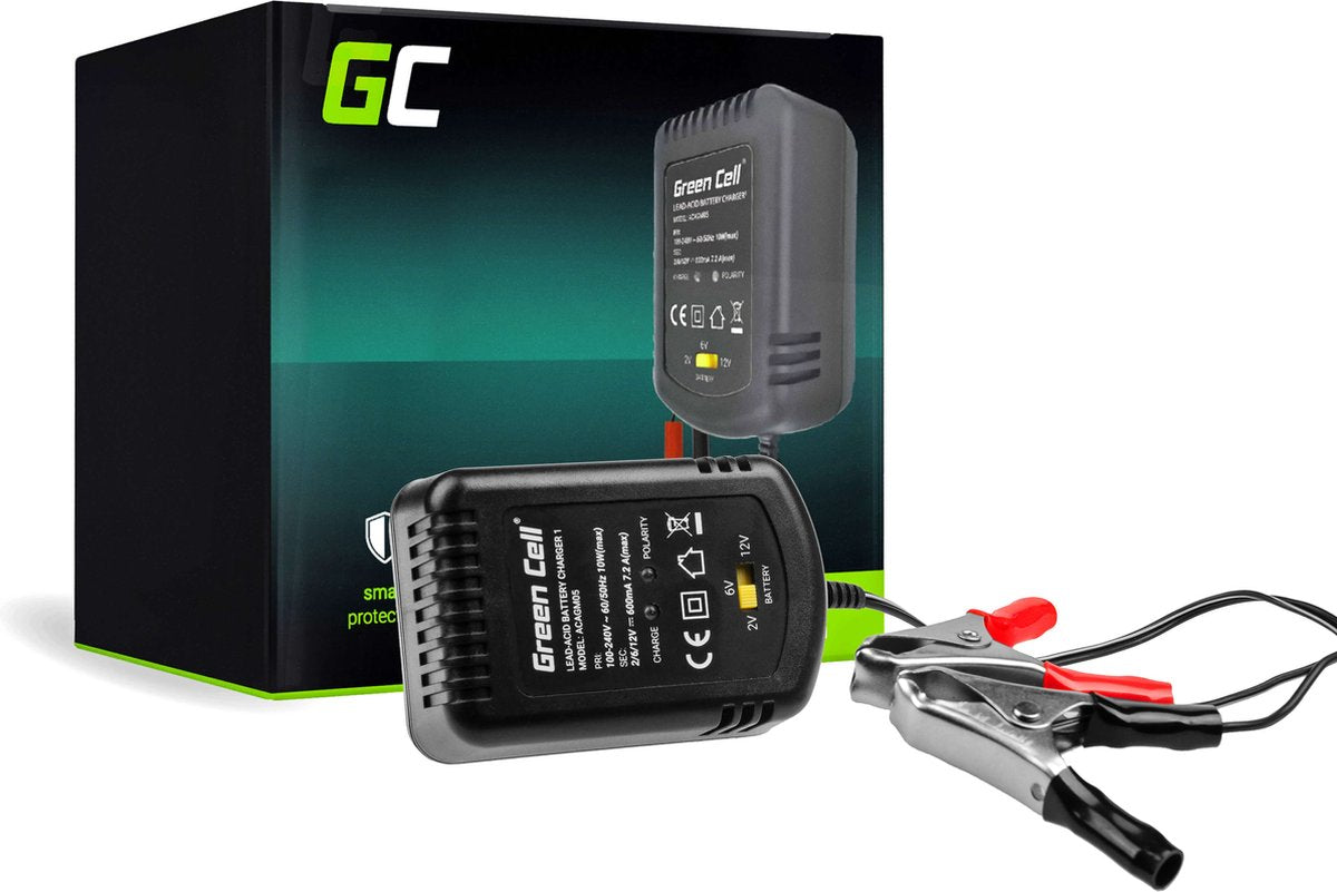 GREEN CELL acculader 12v 0.6a - met klemmen - 2v 6v - acagm05