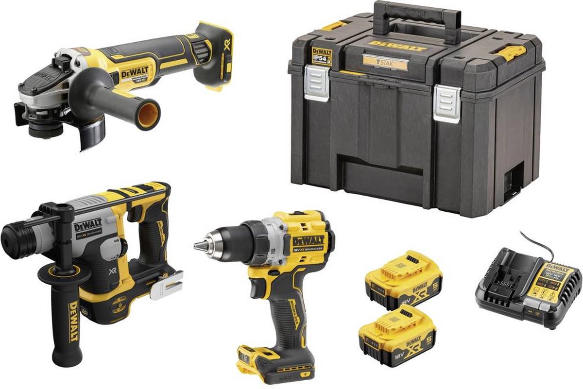 DeWalt gereedschap - 7-delige set accu-gereedschap, accu's en lader dck355p2t