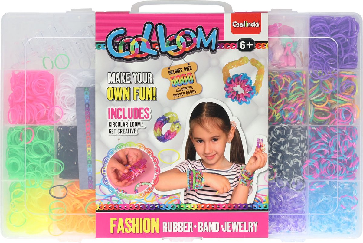 Paulinda Loom opbergbox creatief speelgoed 5000dlg kleurrijke loombandjes.