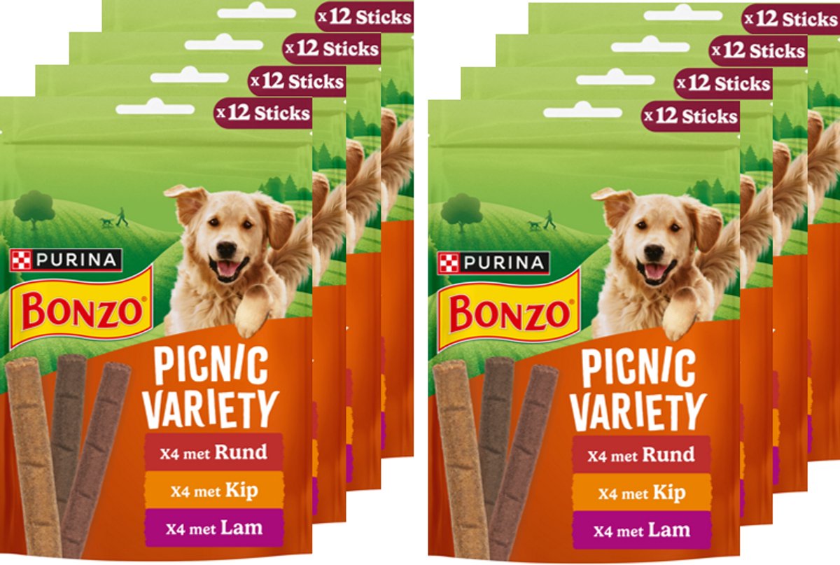 Bonzo picnic variety - hondensnacks - rund kip lam - 8 x 100 g