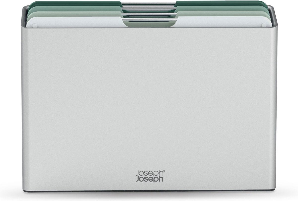 Joseph Joseph folio™ snijplankenset 4-delig – large – lichtgroen – kleurgecodeerd – met opbergstand – rvs handgrepen