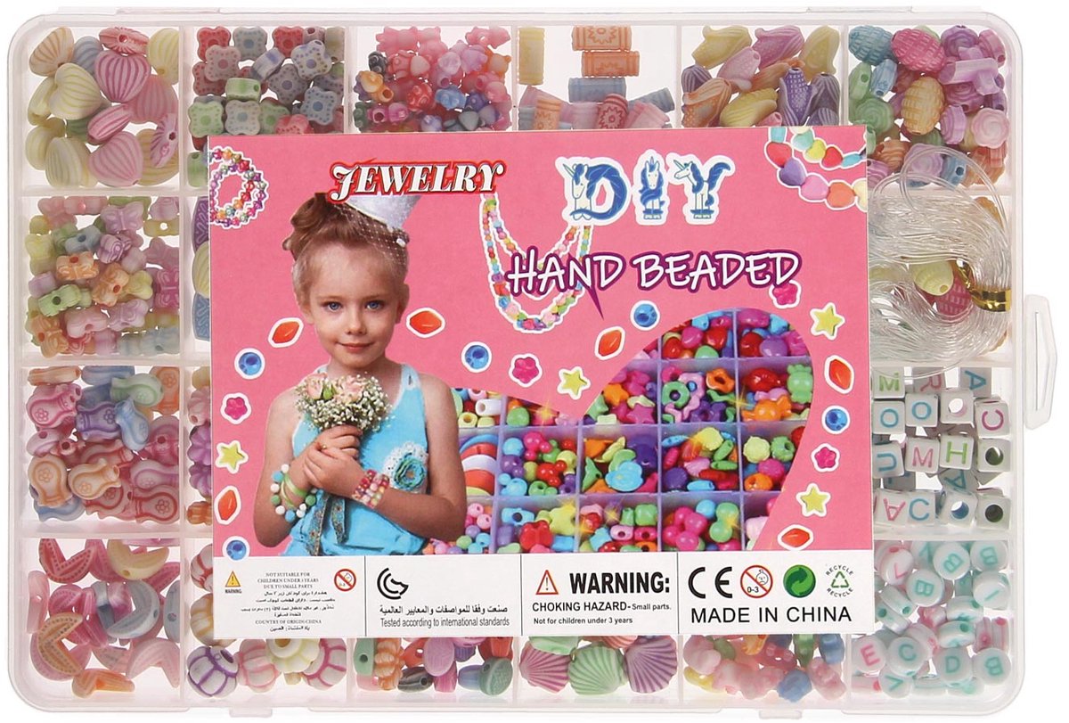 Lobbes Speelgoed BV Lobbes kralen opbergdoos pastel - creatieve speelset voor kinderen.