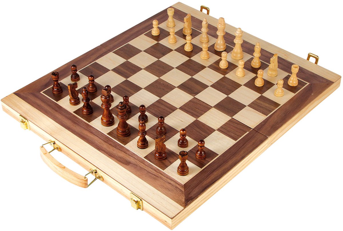 Small Foot - houten schaakspel en backgammon