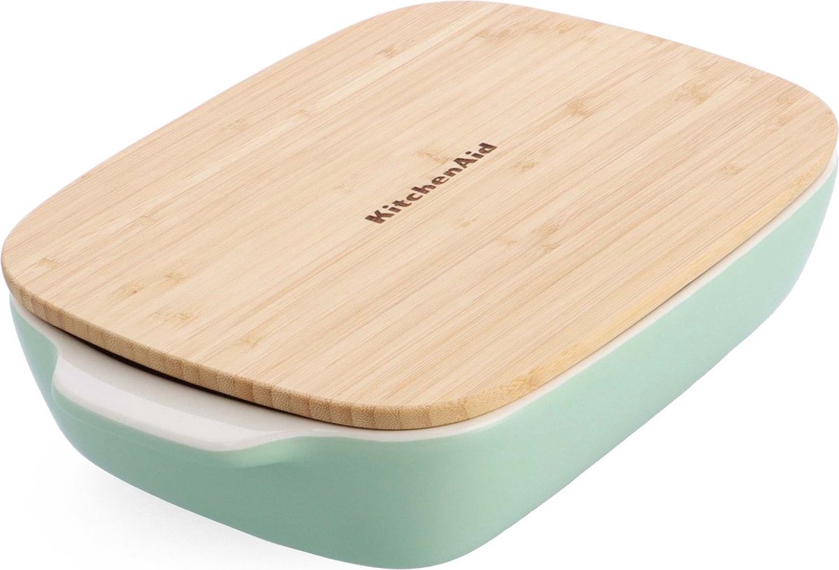 KitchenAid ovenschaal incl bamboe deksel - large: 3,8l - magnetron- en ovenbestendig tot 260°c zonder deksel - pistache groen