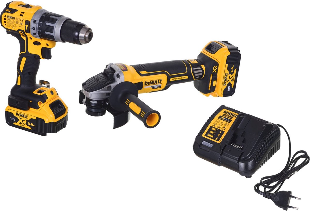 DeWalt dck2080p2t accu set | dcd796 accuboormachine + dcg405 accu haakse slijper | 18v 5.0ah li-ion