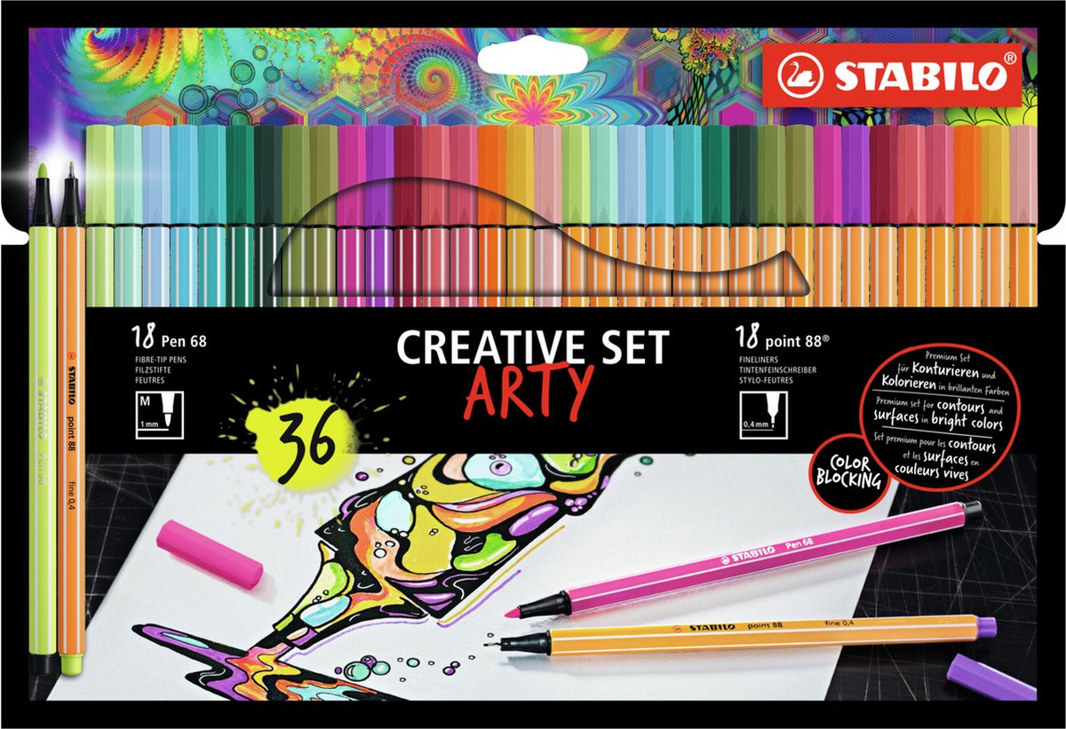 STABILO creative set - pen 68 point 88 pastel - arty - combi etui 36 stuks