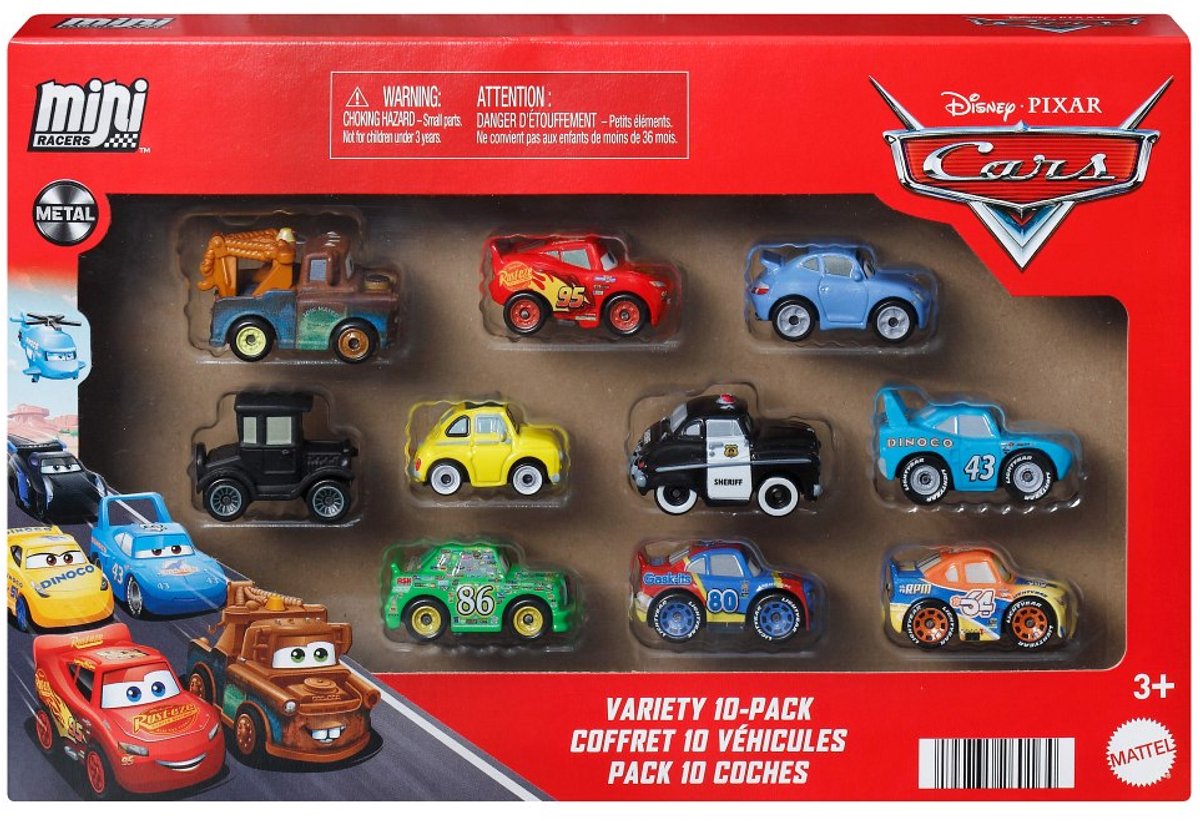 Mattel Disney en pixar cars mini racers 10-pack - set van 10 speelgoedvoertuigen uit de film
