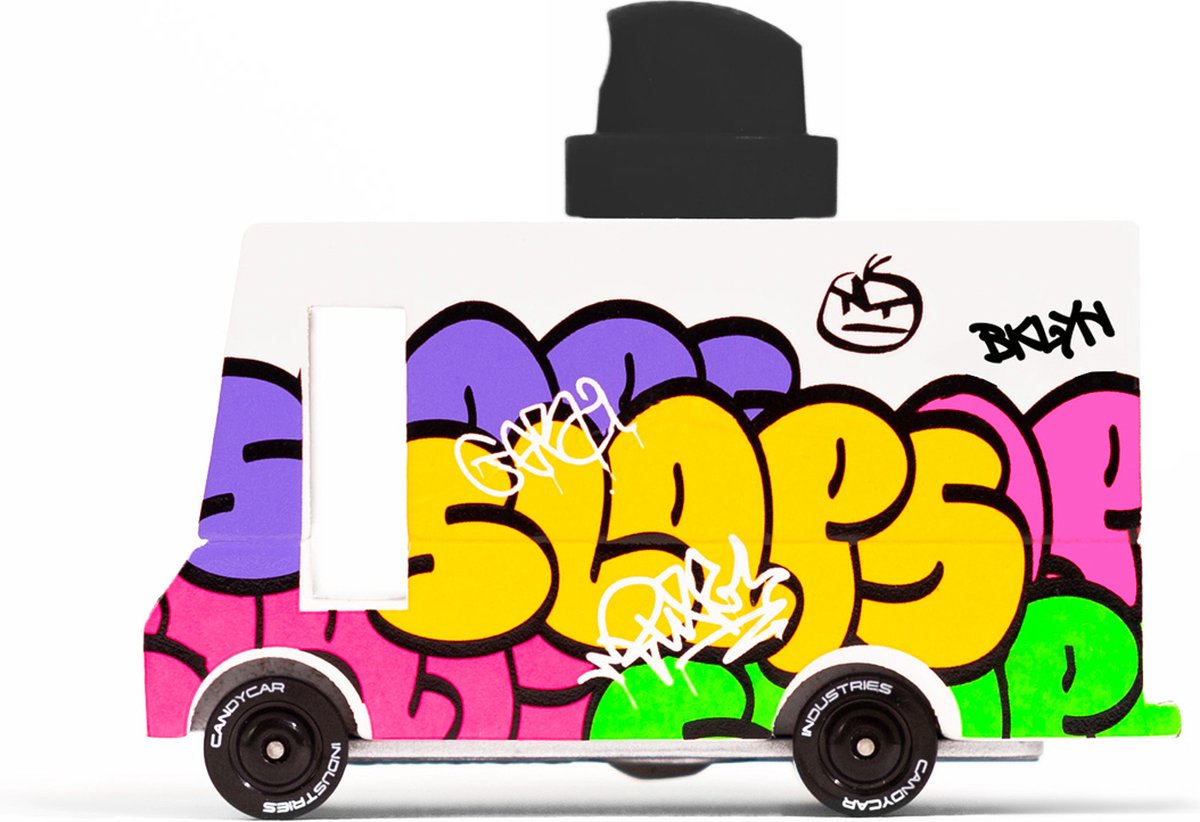 Candylab Toys Candycar vans: graffiti black (a807) 8,4x4,1x6,5cm, wooden diecast, in giftbox, 3+