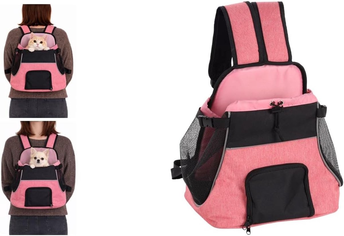 Flamingo Hondenrugzak – draagtas hond – draagtas kat – xanty roze – 29x23x38cm – buikdrager – verstelbare riemen – puppy – kleine rassen