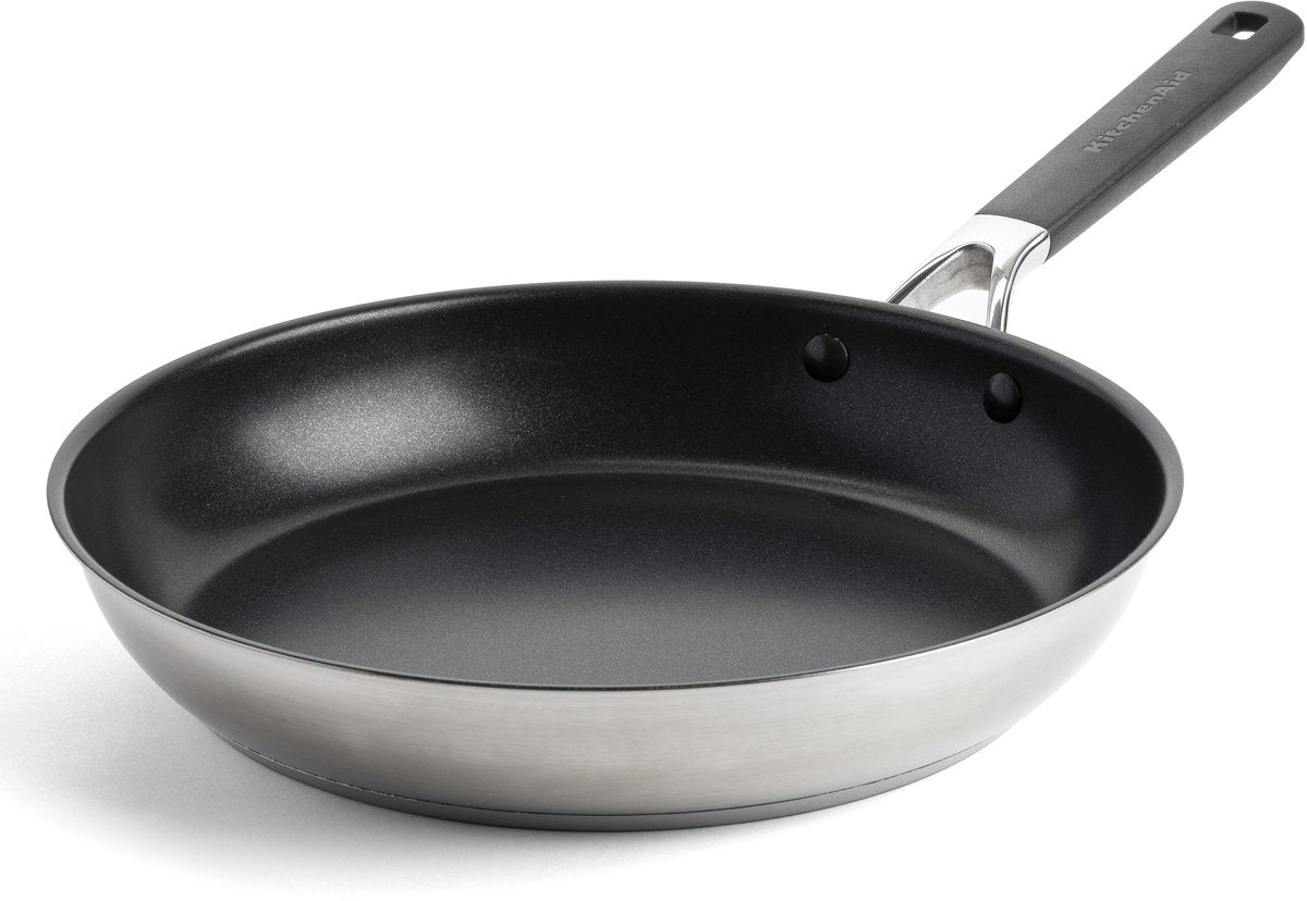 KitchenAid stainless steel koekenpan 28cm - pfas-vrije antikleeflaag - koekenpan inductie - keramische pan - ovenbestendig tot 160°c - koudgrepen - zilver